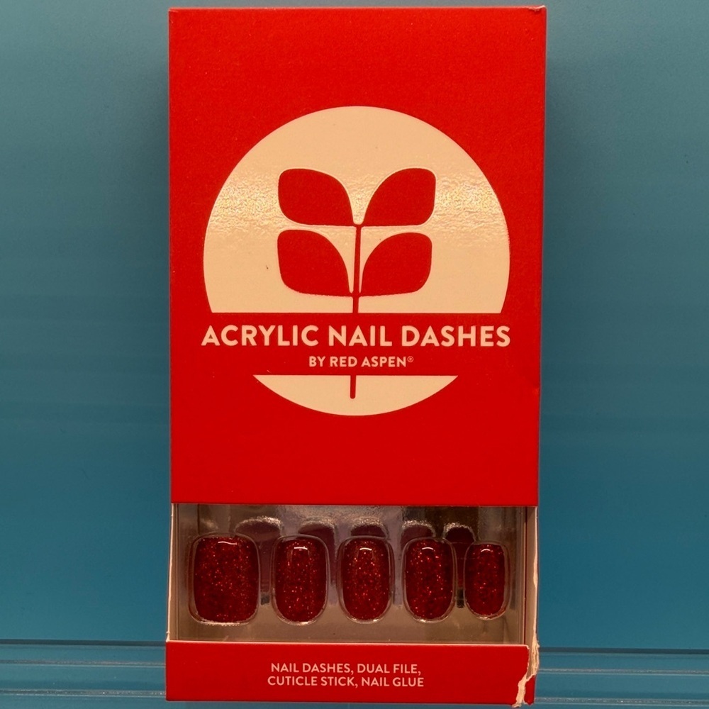 Red Aspen Acrylic Nail Dashes - Sparkling Red Press-On Nails